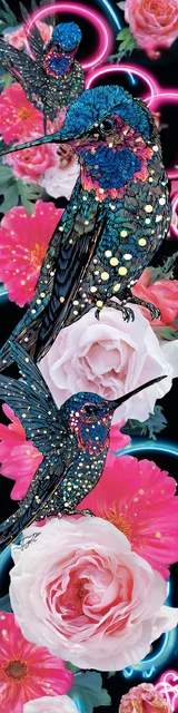 Free unique bookmark featuring a hummingbird with pink flowers